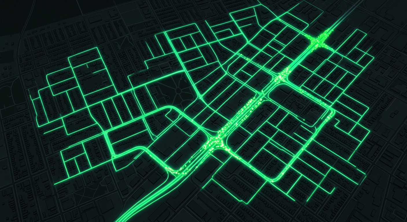 Tree Traction route targeting data visualization — green lines showing selected high-value carrier routes